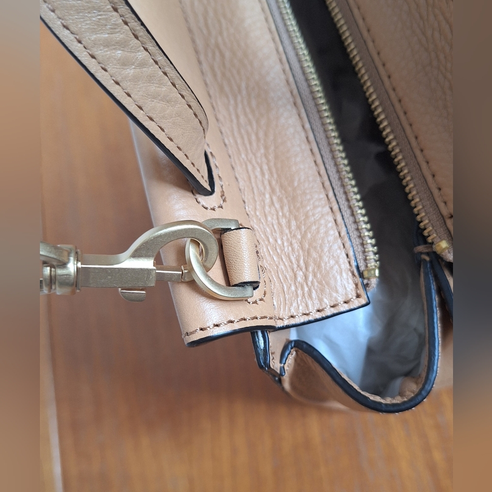 Kate Spade Tan Leather Satchel Crossbody Structured Trapezoid Camel Neutral NEW - Picture 11 of 15